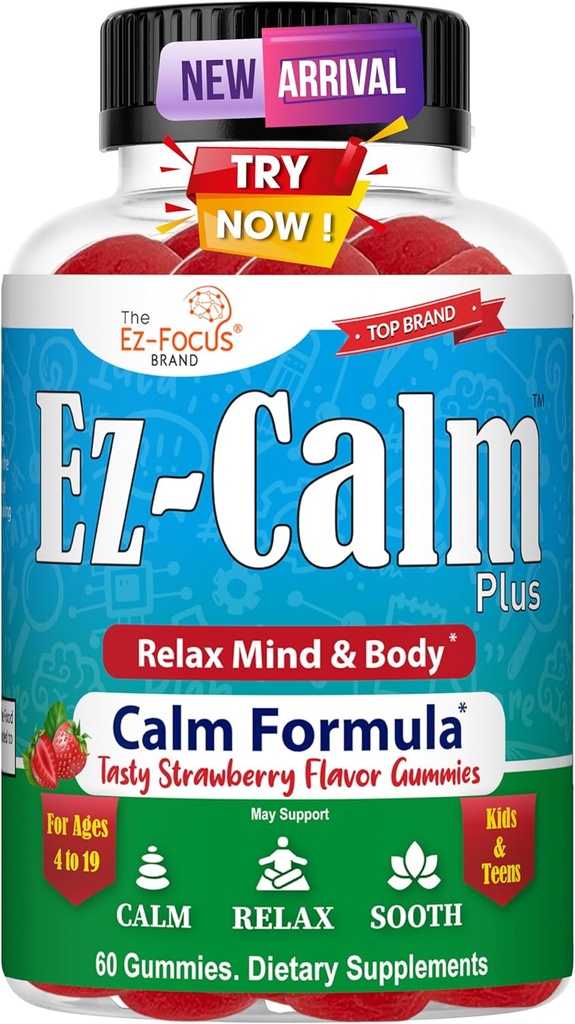 Gummies ashwagandha calmantes pour les adolescents- Gummies de sommeil calmes - Gummes de foyer naturel avec extrait de racine Ashwagandha - Supplément Ashwagandha pour équilibre de stress de sommeil - 60 sucre végétalien sans croustilles