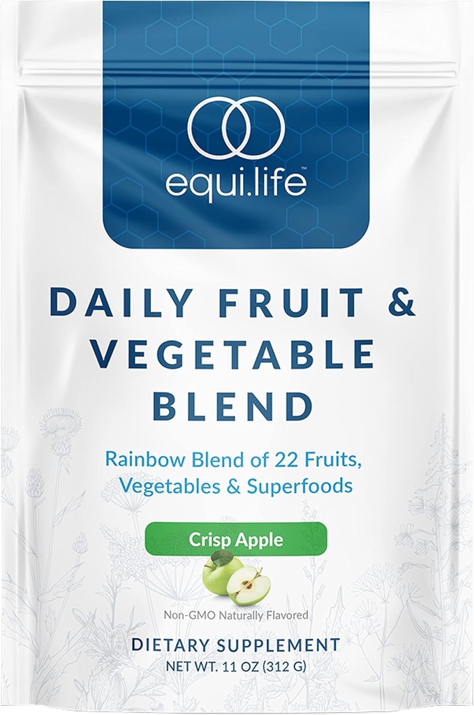 Equilife Daily Fruit & Vegetable Blend, Superfood Antioxidans Supplement, Crisp Apple Flavor mit Vitamin C, Fiber und 9 Essential Amino Acids, unterstützt Energie, Low Sugar, Vegan, 30 Portionen