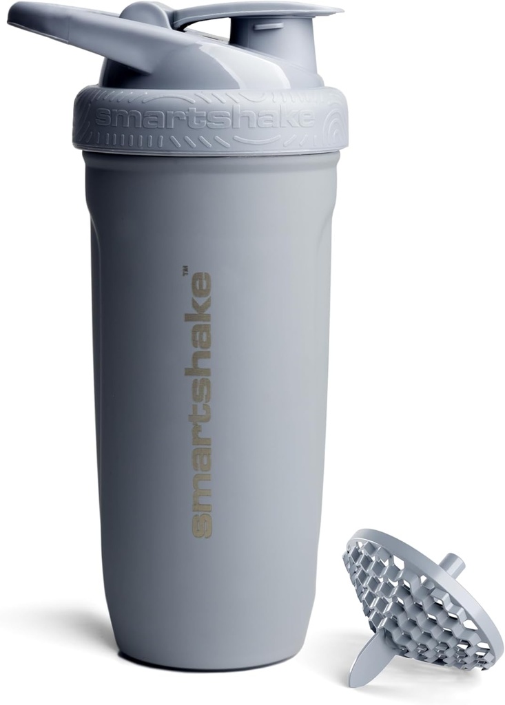 Smartshake Reforce en acier inoxydable Protein Shaker Bouteille 900 ml - Couvercle vissé étanche - Sans BPA – Bouteille non isolée - Unisexe (Grey)