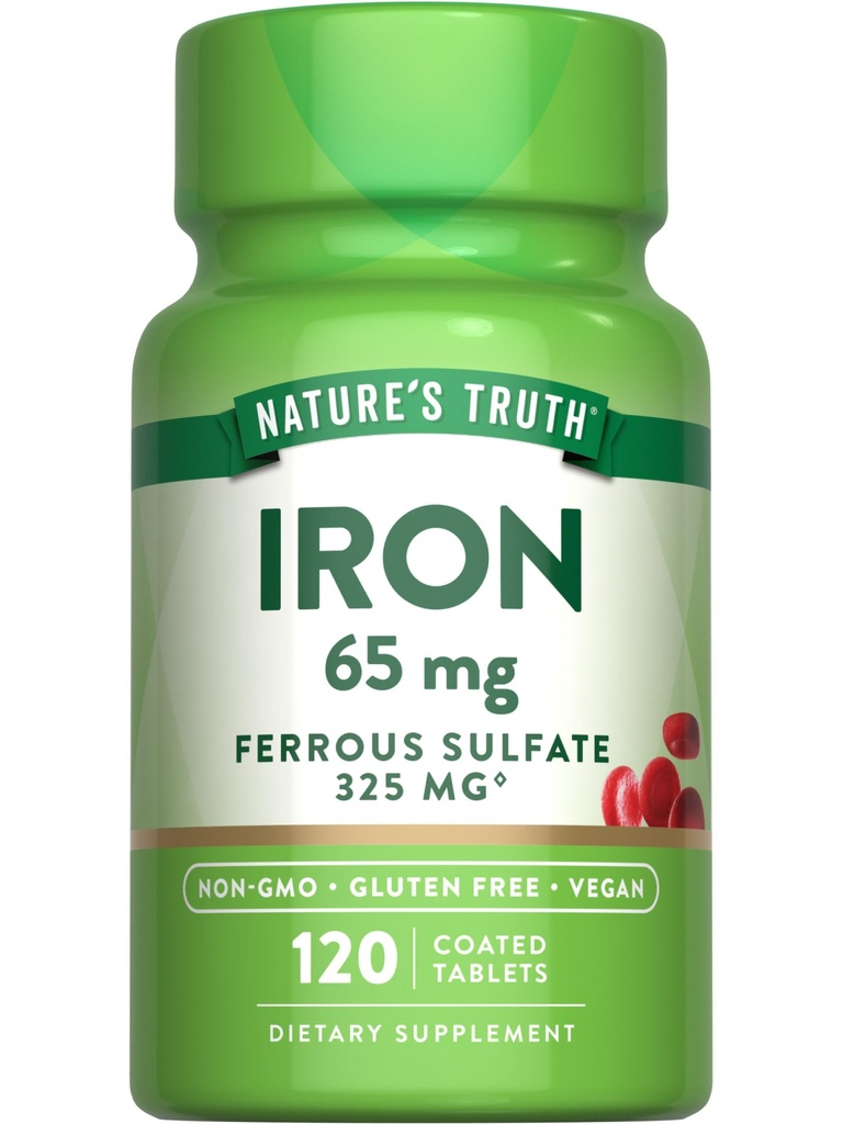 Nature's Truth Iron Supplement (Supplément de fer) 65 mg 120 Comprimés 325 mg Sulfate de fer) Non-OGM et pilules sans gluten