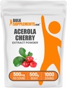 BulkSupplements.com Poudre d'extrait de cerise d'acérola - supplément naturel de vitamine C, poudre de cerise d'acérola - végétalien et sans gluten, 500mg par portion, 500g (1,1 lb) (paquet de 1)