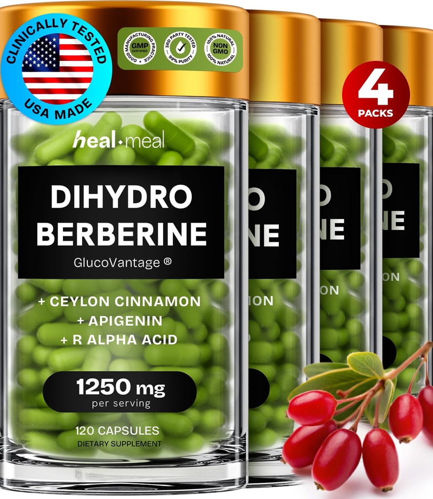 Dihydroberine Supplement - Dehydro Berberine Supplement - Super Berberine Ergänzung mit Ceylon Cinnamon & R Alpha Lipoic Acid & Apigenin - Hydroberberine 480 Kappen (4 Packungen)