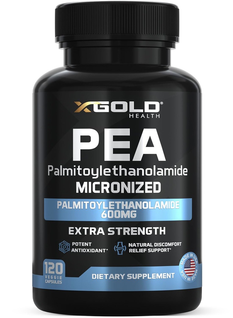 Palmitoylethanolamid Pea Supplement 600 mg | Micronized Pea 99% Hochreiniger und biologisch verfügbar | Made in USA | Supplement für Männer und Frauen - 120 Kapseln