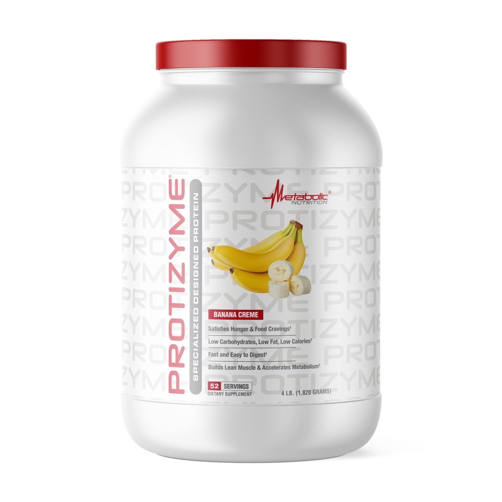Nutrition métabolique, Protizyme, 100% poudre de protéines de lactosérum, haute protéine, faible teneur en glucides, faible teneur en gras de lactosérum, enzymes digestives, 24 vitamines et minéraux essentiels, 4 livres (52 ser)