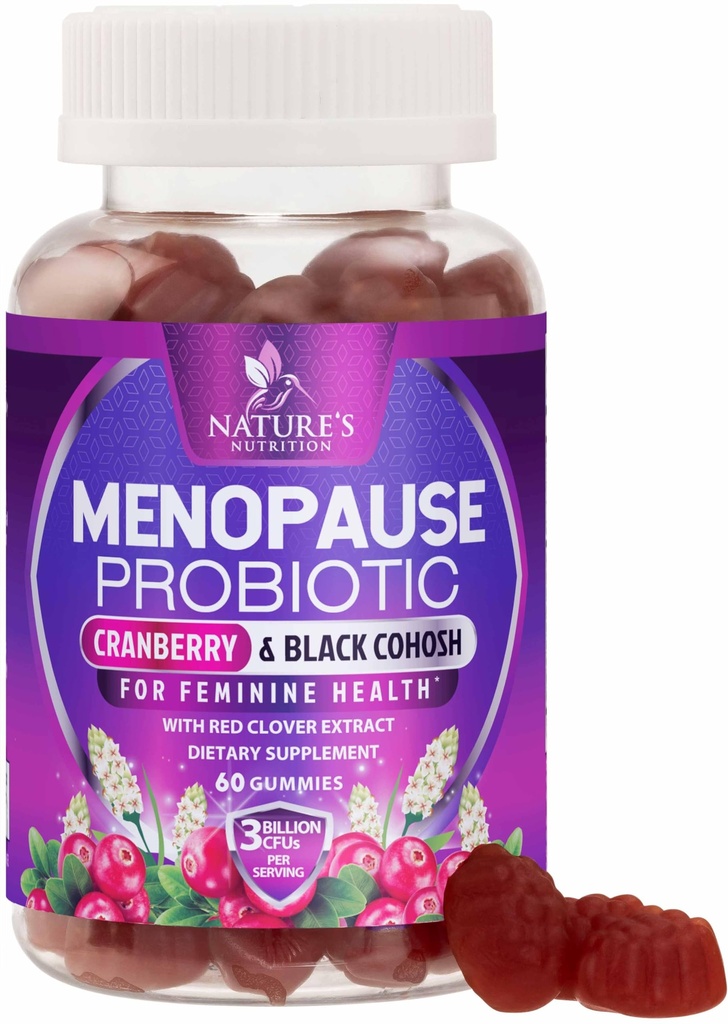 Suppléments à la ménopause pour les femmes - 3 milliards d'UFC Relief naturel à la ménopause pour les éclairs chauds et les sueurs nocturnes, PH, probiotiques de soutien à la santé vaginale pour les femmes Gummy, supplément probiotique - 60 Gummies