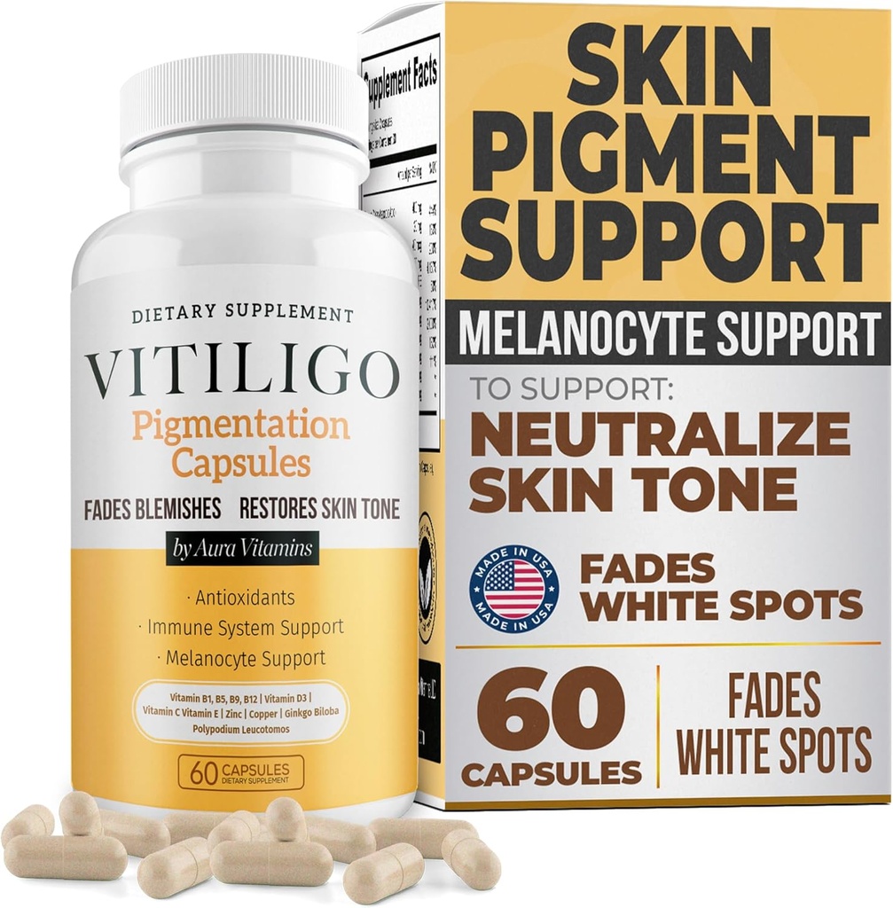 Dermawonder Vitiligo Kapseln (60 Count) Effektive Vitiligo Ergänzung, reduzieren weiße Flecken und verbessern Hautpigmentierung Unterstützung, für alle Haut und reduzieren weiße Flecken auf Haut und getönten Haut