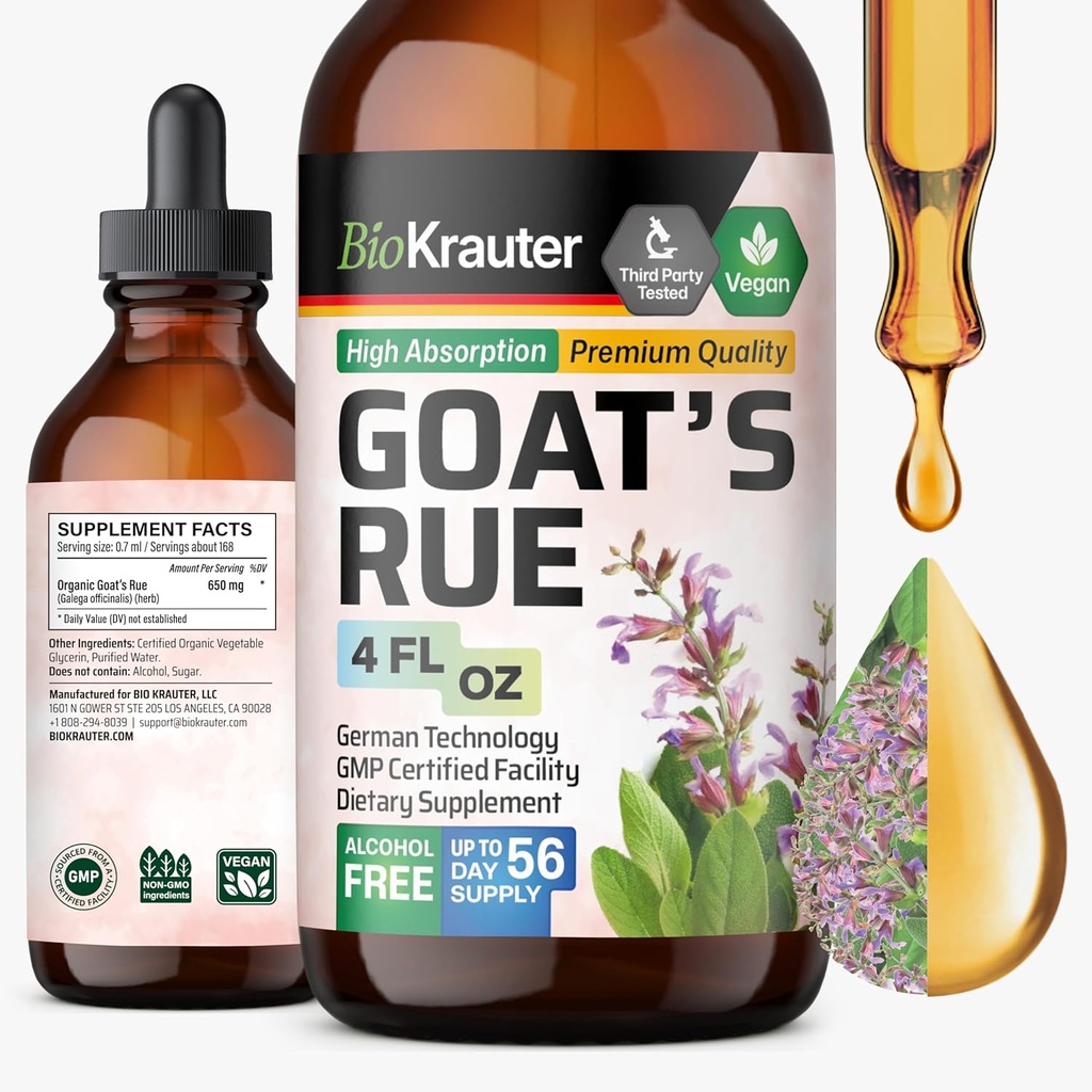 BIO KRAUTER Ziegen Rue Lactation Supplement Tincture - Vegan, Alkohol & Zucker Kostenlose Tropfen 4 Fl.Oz.