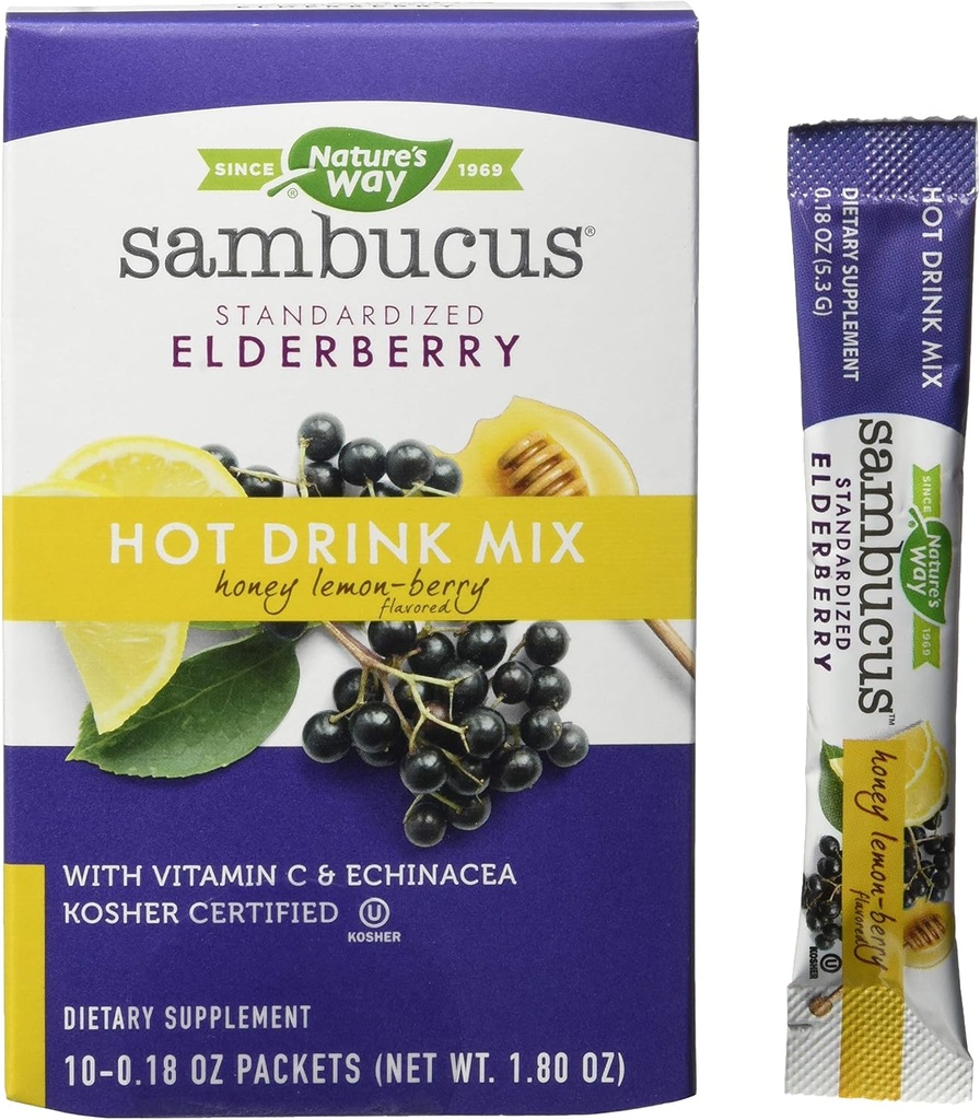 Nature's Way Nature's Way Sambucus Beruhigende Elderberry Hot Drink Mix, mit Vitamin C & Echinacea, 10 Count, Honig Zitronenbeeren gefickt, 10 Count (Pack von 12)