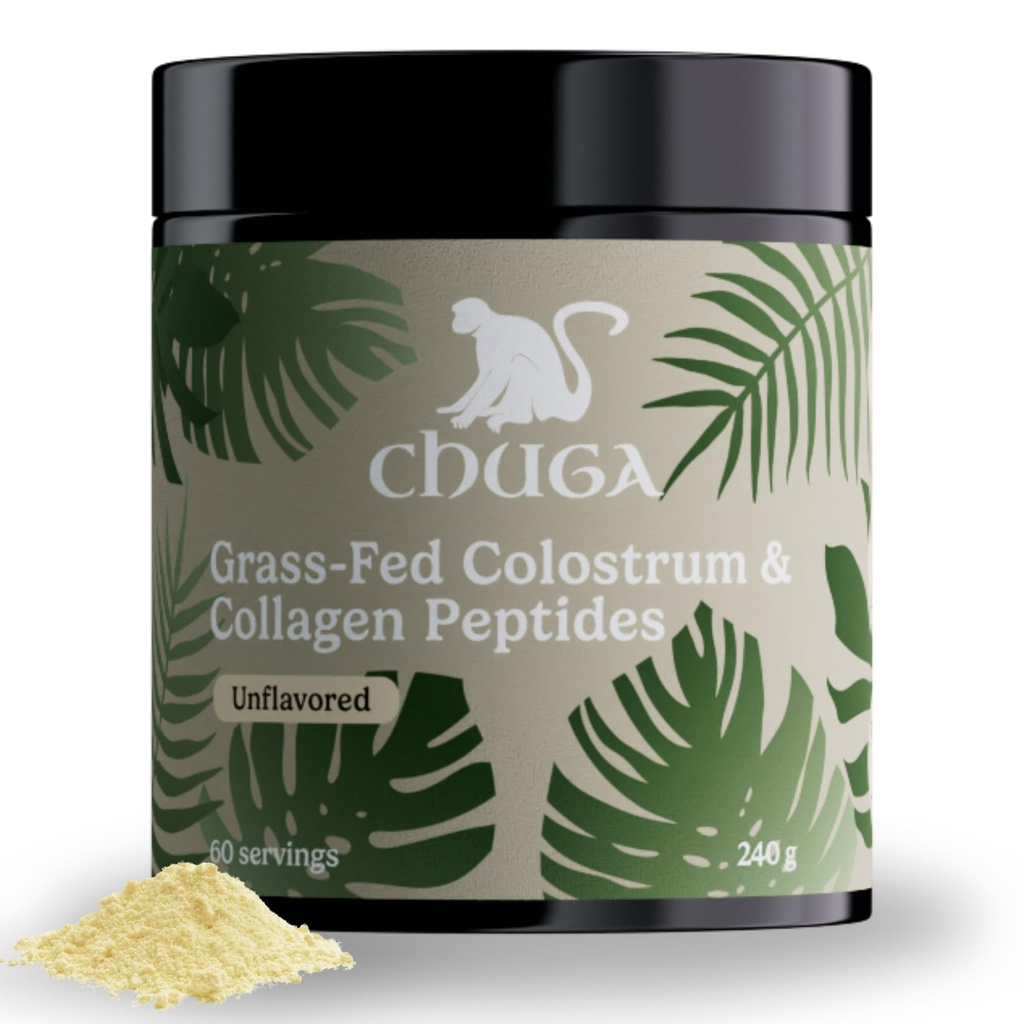 Chuga Grass Fed Colostrum & Collagen Peptides 60 portions améliore les cheveux et les ongles
