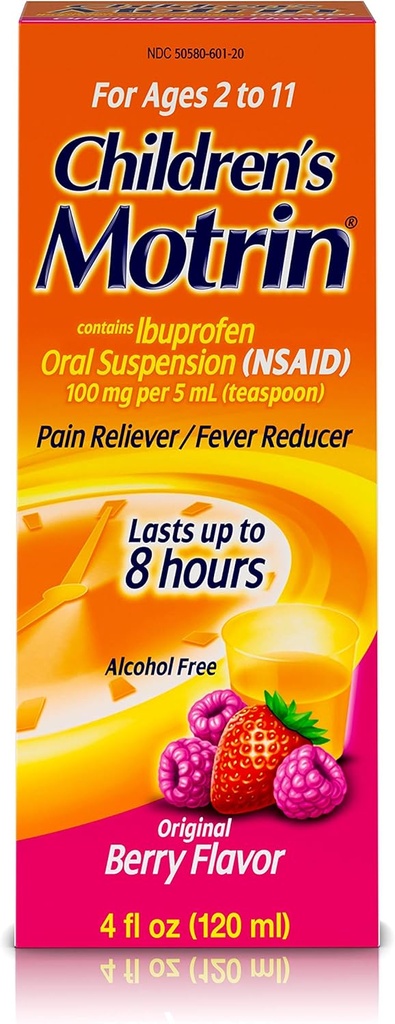 Motrin Ibuprofène pour enfants Suspension buvable Original Berry Flavor - 4 oz, boîte de 3