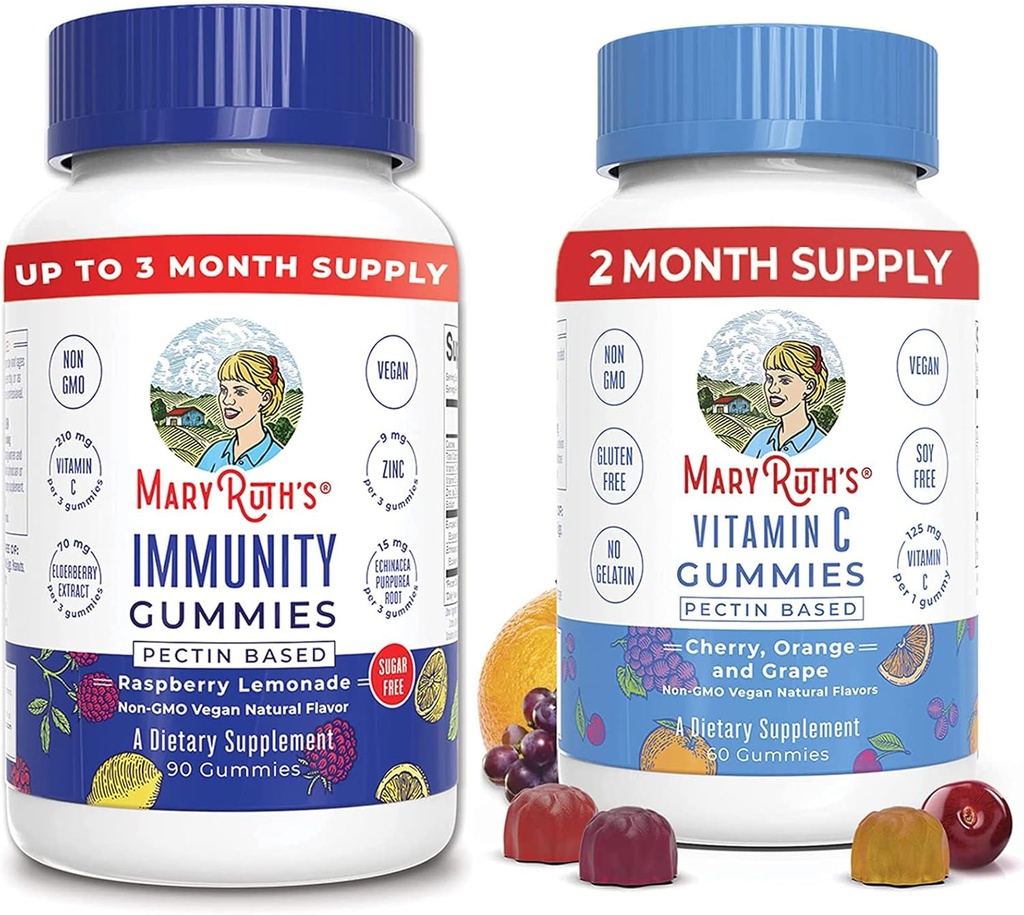 MaryRuth Organics Elderberry Gummies für Immununterstützung (Sugar Free) & Vegan Vitamin C Gummies Bundle | Unterstützt Immunfunktion | Formel zur Unterstützung der Gesamtgesundheit für Erwachsene & Kinder