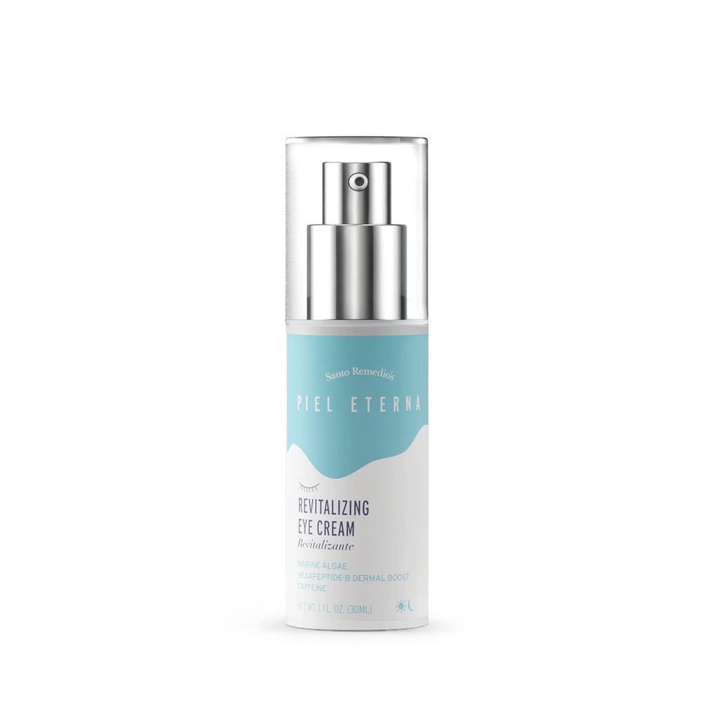 Santo Remedio, Piel Eterna, Revitalisierende Augencreme, leuchtende Augencreme, hilft, dunkle Kreise zu reduzieren, Enthält Marina Algae, Koffein, Aloe, Hyaluronsäure, Vitamin E, Für alle Hauttypen, 1 Fl. Oz.