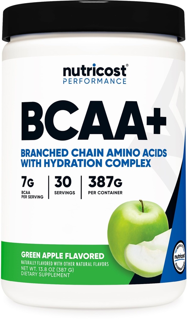 Nutricost BCAA + Poudre d'hydratation (Pomme verte) 30 portions - Acides aminés à chaîne ramifiée avec complexe d'hydratation - Sans gluten, sans OGM