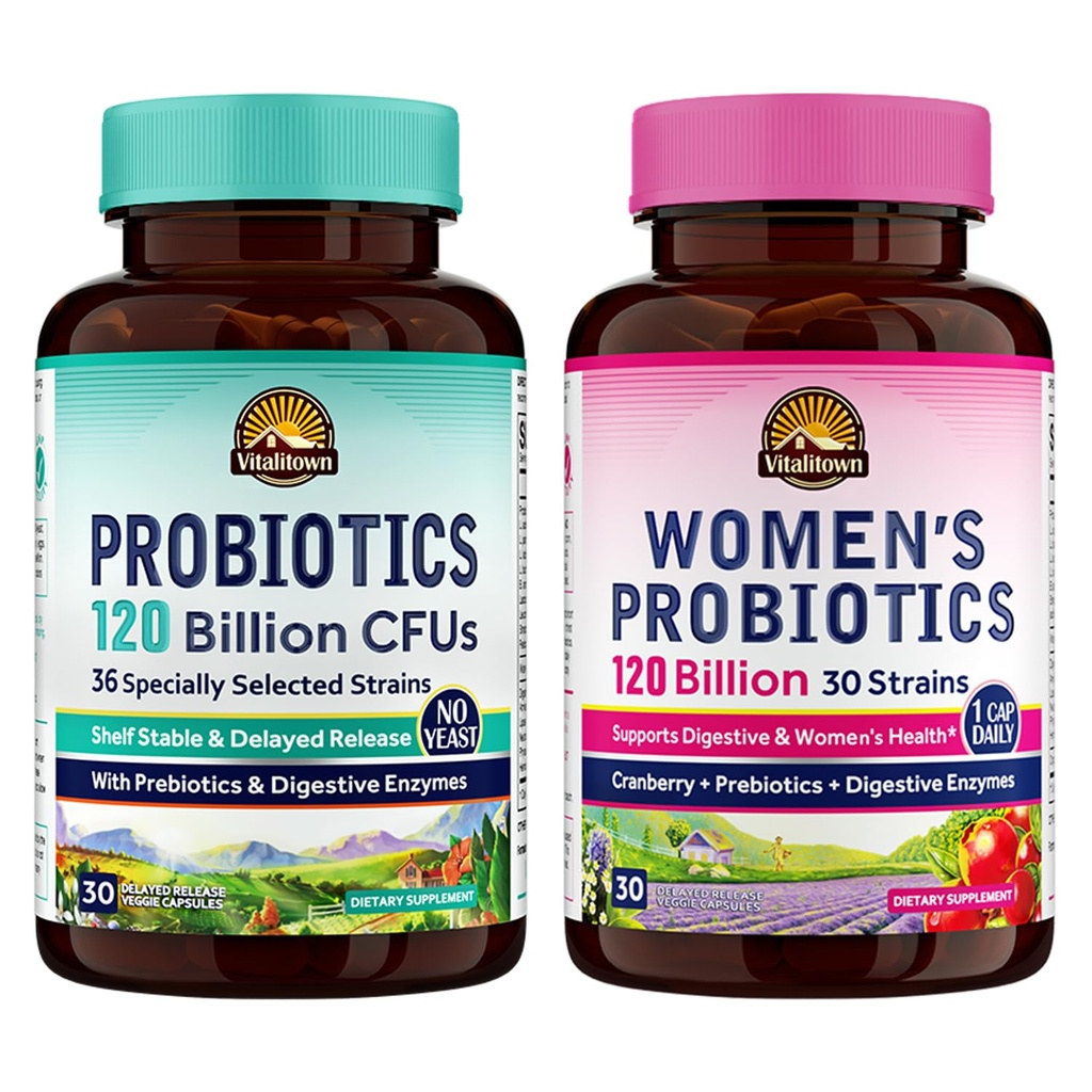 Vitalitown Probiotic Bundle (paquet de 2) , 120 milliards d'UFC (poste 1) et les femmes Probiotics (poste 2) , 30 jours d'approvisionnement chacun