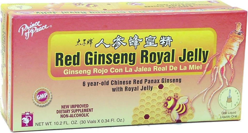 Prince Of Peace Red Ginseng Royal Jelly, 10 Milliliter - 30 Flaschen pro Packung - 3 Packungen pro Fall.