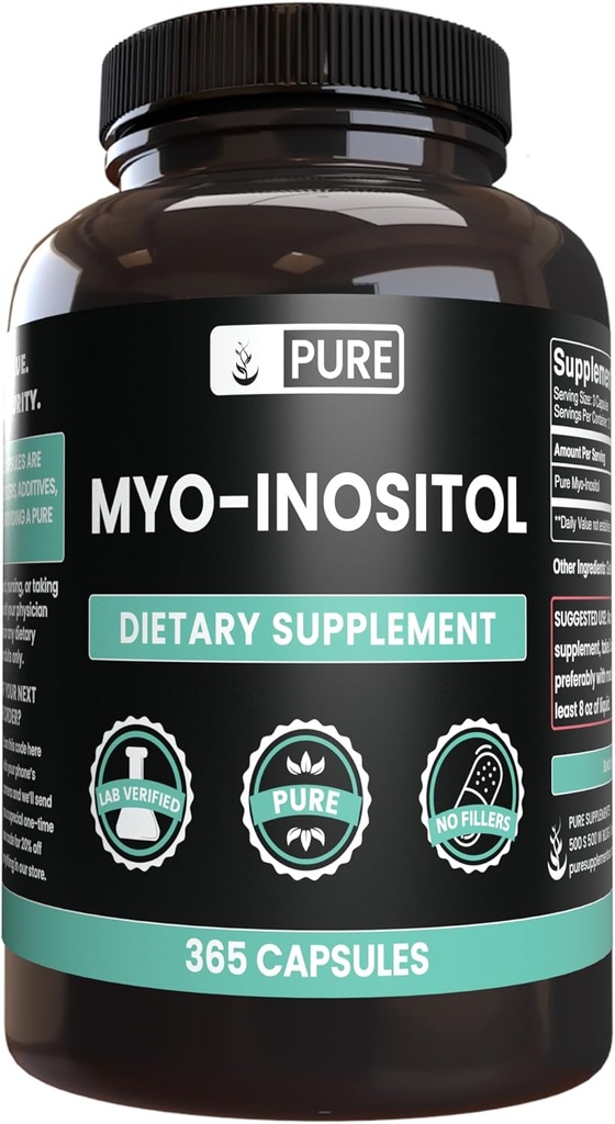 Pure Original Zutaten Myo-Inositol (365 Kapseln) Kein Magnesium oder Reisfüller, Immer rein, Lab Verifiziert