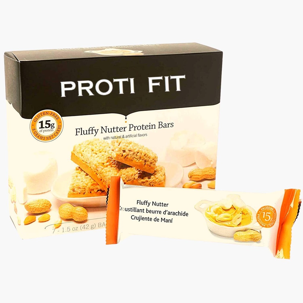 Proti Fit - Fluffy Nutter Low-Carb Protein Bars, Low-Calorie Snacks für Gewichtsverlust und gesunde Mahlzeiten (Fluffy Nutter, 1 Pack)
