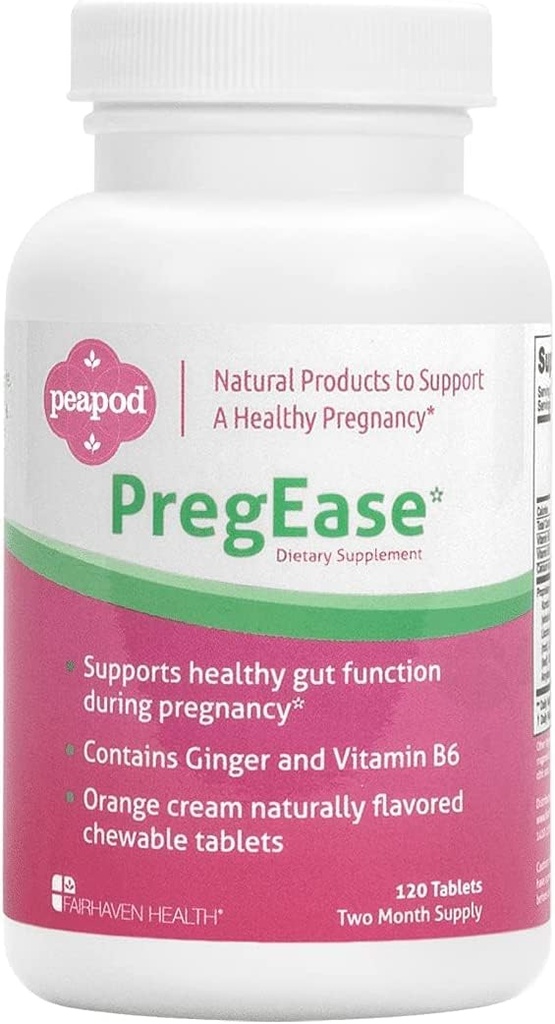 Fairhaven Heath Peapod PregEase Morning Sickness Supplement für schwangere Frauen - Sweet Orange Kautabletten mit Ginger und Vitamin B6-2 Month Supply
