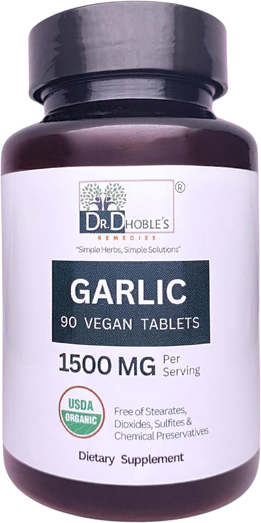 USDA Organische Knoblauch Tabletten Natürlich mit natürlichen Kräutern hergestellt, keine Zusatzstoffe, 1500 Mg/Serving, Non-GMO, Gluten-Free 90 Vegan Pillen für Männer und Frauen