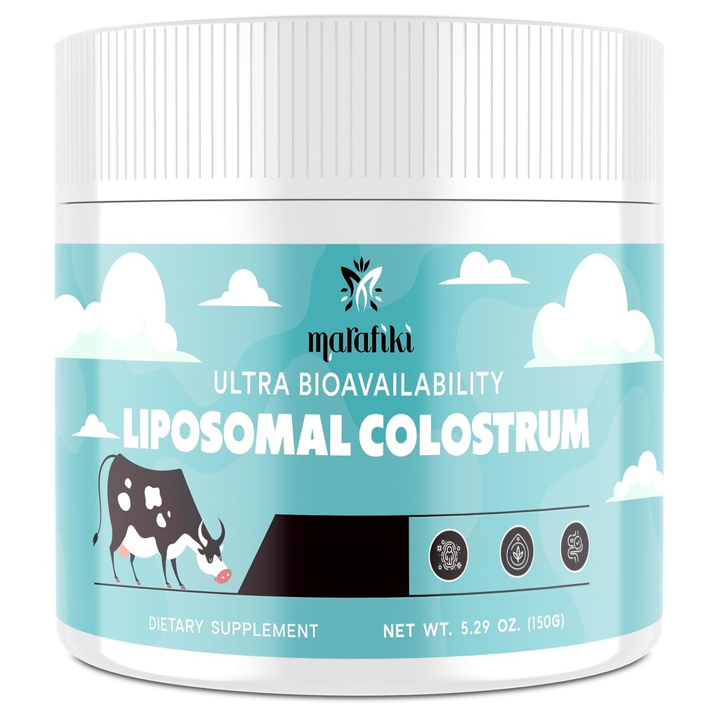 Supplément de colostrum bovin liposomique Marafiki - Poudre de colostrum gras - haute biodisponibilité, facile à mélanger (60 portions)