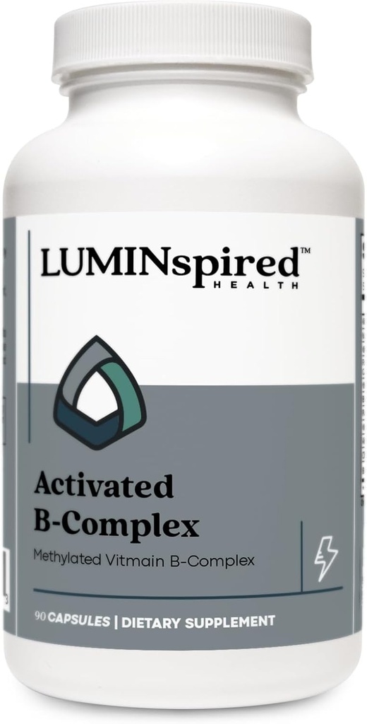 LUMINSPIRED Health Activated Vitamin B Complex mit Vitamin C & Biotin, Alle Vitamin B Nahrungsergänzungsmittel für Immununterstützung, Stoffwechsel, Antioxidans, Stimmung & Energie, Glutenfrei, Vegan - 90 Zähler