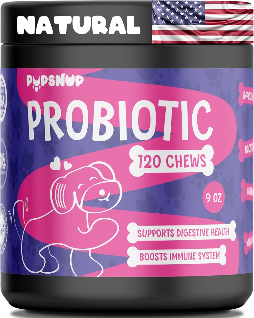 PupSnup- Probiotika für Hunde- Unterstützung Gut Gesundheit, Verdauungsgesundheit und Boosts Immunsystem- Kürbis und Papaya Powder- 120 Soft Chews- Made in USA