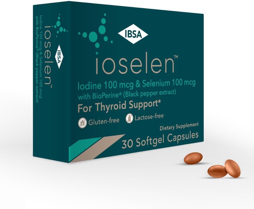 Ioselen - Schilddrüsen-Supplement – 100 mcg Selen, 100 mcg Jod, 5mg BioPerine - 30 Soft-Gel Caps für erhöhte Bioverfügbarkeit und Absorption - Glutenfrei, Lactosefrei, Sugar-Free, Non-GMO
