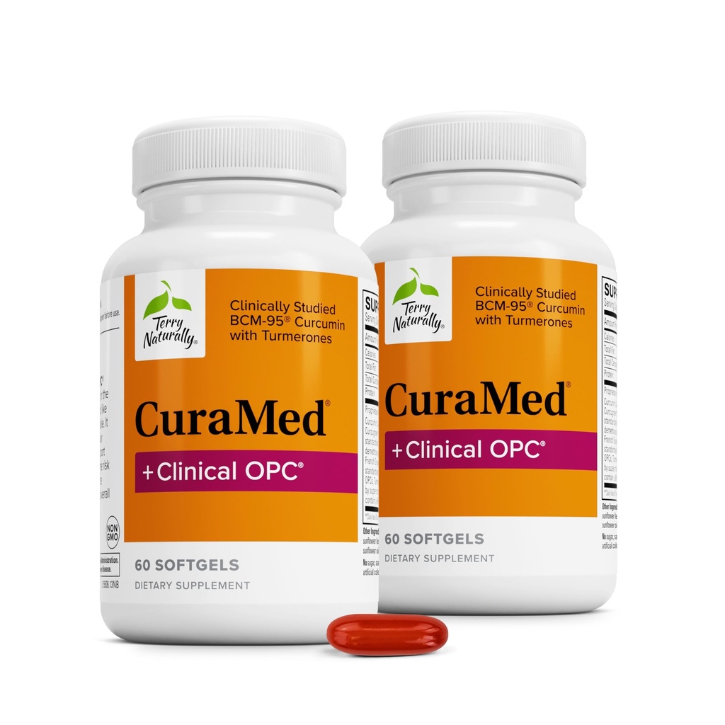Terry Natürlich CuraMed + Klinische OPC - Curcumin Ergänzung mit Französischer Trauben Saatgutextrakt - Gehirn, Prostata und Leber Gesundheit Unterstützung - Ergänzung mit Ar-Turmerone - 60 Softgels (2 Packung)
