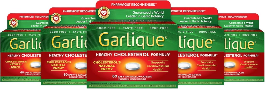 Garlique Healthy Cholesterol Formel mit 5000 mcg Allicin, 60 Enteric Coated Caplets (Pack von 5)