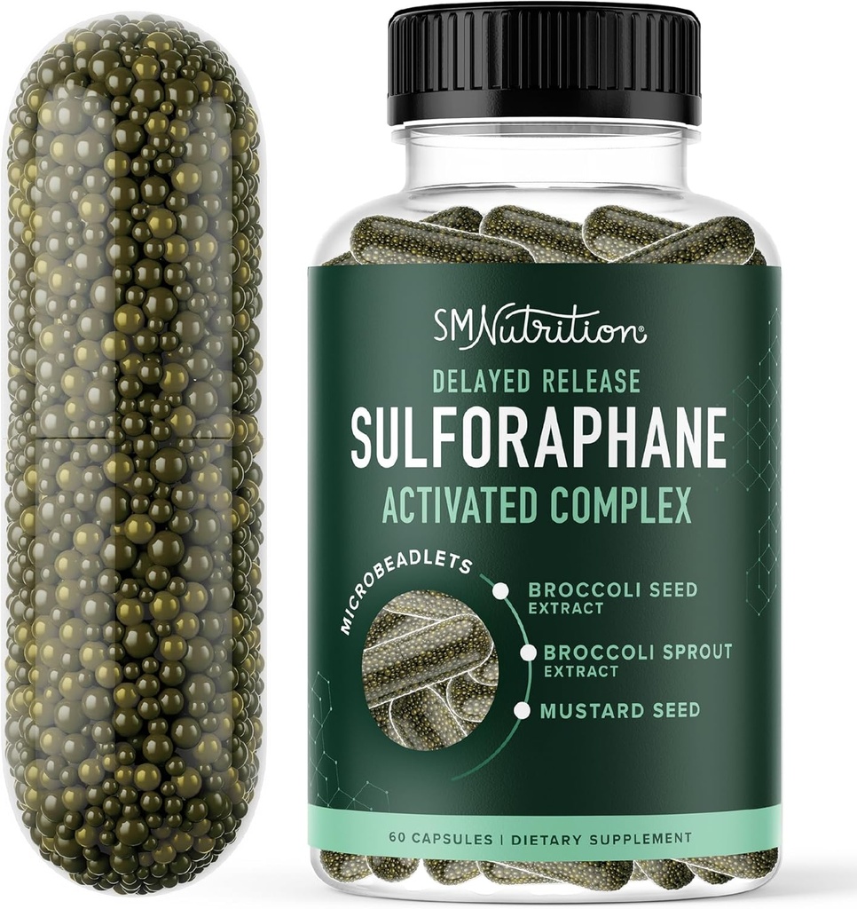 50MG Sulforaphane Ergänzung von Broccoli Sprouts | NRF2 Aktivierung, Cellular Health & Immun Support | Glucoraphanin, Myrosinase & Antioxidantien | Third-Party Tested | 60 Broccoli Seed Microbeadlets