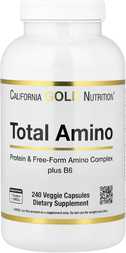 California Gold Nutrition Total Amino avec vitamine B-6, et 20 Amino Acid Blend, 240 Capsules de Véggie