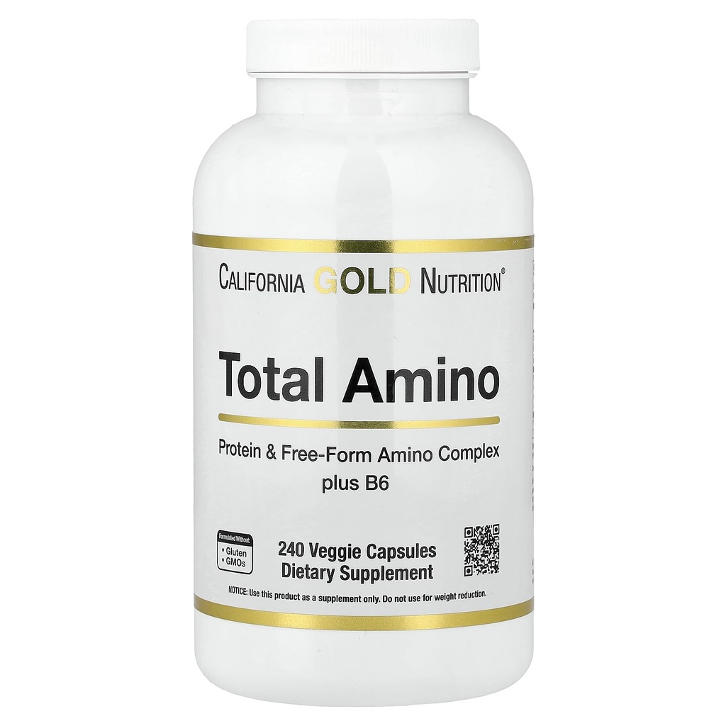 California Gold Nutrition Total Amino mit Vitamin B-6 und 20 Aminosäure Blend, 240 Veggie Kapseln