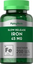 Piping Rock Iron Supplement 45 mg | 200 Tabletten | für Damen und Herren | Slow Release Ferrous Sulfate | Vegetarisch, Non-GMO & Gluten Kostenlos