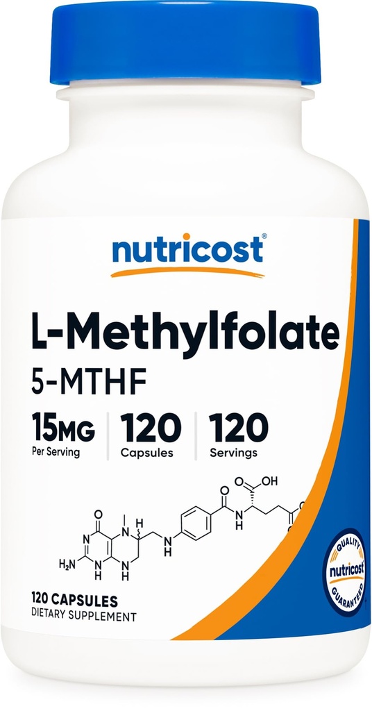 Nutricost L-méthylfolate 15mg, 120 Capsules (5-MTHF) - Vegan, non-OGM, sans gluten