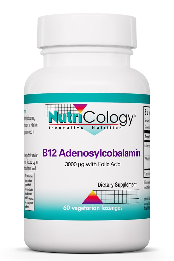 Nutricology B12 Adenosylcobalamin Supplement - mit Folsäure, Vitamin B12 3000 mcg, Folat, Pure B12, Vegetarische Lozenges - 60 Count