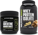NutraBio Créatine monohydratée, non aromatisée, Isolée de protéines de 150g et de lactosérum, Caramel de la vanille, supplément - Énergie musculaire, croissance musculaire maigre, récupération et force