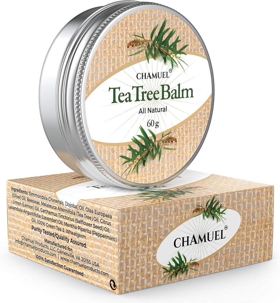 Baume à l'huile d'arbre de thé Chamuel - Tout naturel - Grande crème pour l'eczéma apaisant, Psoriasis, Rashes, Jock Ditch, Insect Bites, Folliculite, Acné, Itches, Talons craqués, Cuticules, Saddle Sores et plus!