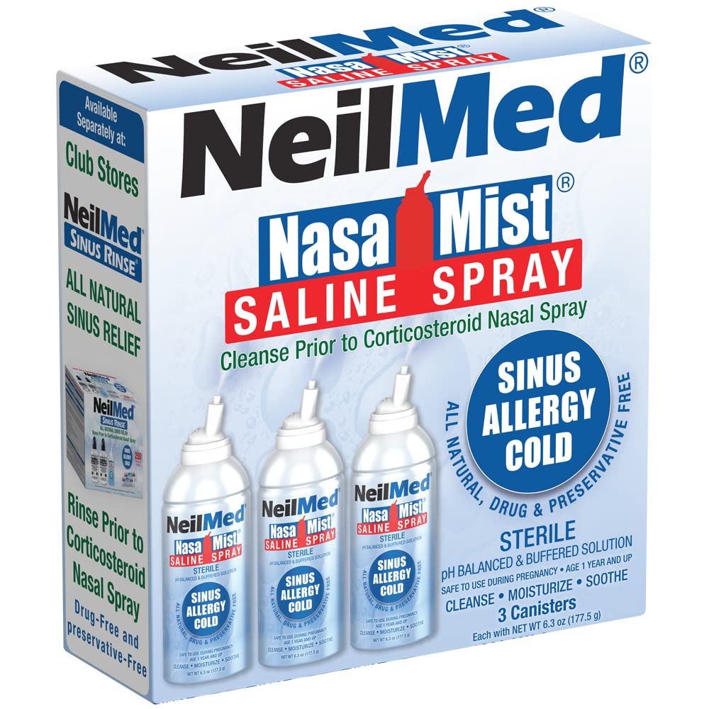 NeilMed NasaMist Isotonic Saline Spray. Beruhigen, befeuchten und reinigen mit speziell gestalteten Spitze. 177mL. Enthält 3 NasaMist Kanister