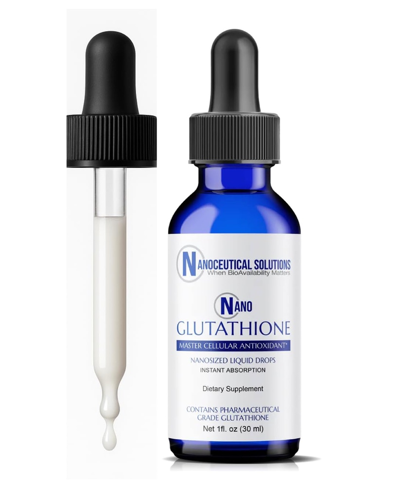 Nano Glutathion gouttes par des solutions nanoceutiques, supplément liquide de qualité pharmaceutique, absorption ultra-efficace, jusqu'à 8 fois plus haute que les capsules de glutathion.
