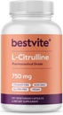 BESTVITE L-Citrulline 750mg pro Kapsel (120 vegetarische Kapseln) - No Stearates - No Silica - No Fillers - Non GMO - Glutenfrei - Vegan