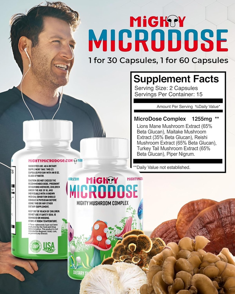 5-Mushroom Nootropic Blend - 60 Kapseln, Türkei-Tail, Reishi, Maitake Pilz-Extrakt mit High Beta Glucan, & Lion Mane Mushroom Supplement Kapseln, Functional Mushrooms Kräuterergänzungen