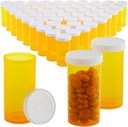 50-Pack Säule Flaschen Leere mit Kappen - 13 Säule Dram Kunststoff Medizin Flaschen - Plastik Vials - Behälter für verschreibungspflichtige Medikamente, Vitamine & Ergänzungen - Orange
