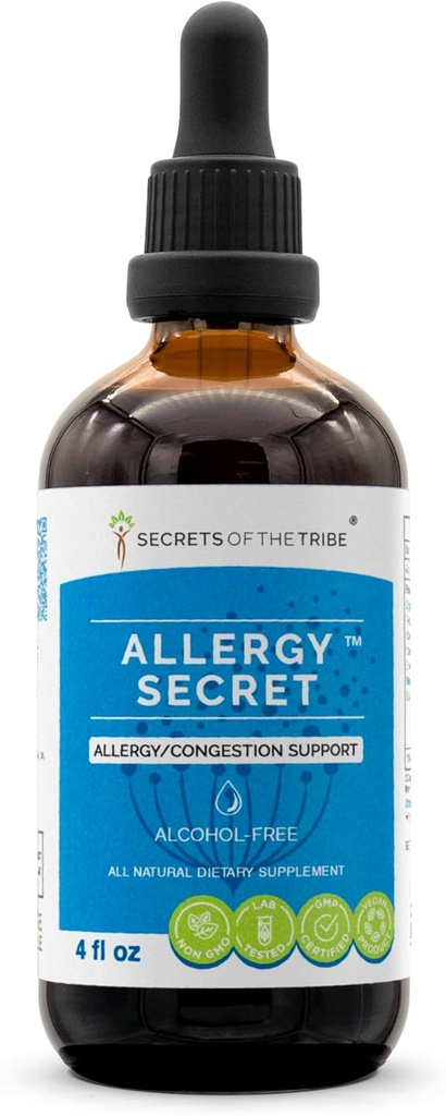 Allergy Secret Alcohol-Free Extract, Tinktur, Glycerite Rosemary, Mullein Leaf, Marshmallow, Stinging Nettle, Eyebright. Allergy/Congestion Support (4 FL OZ)