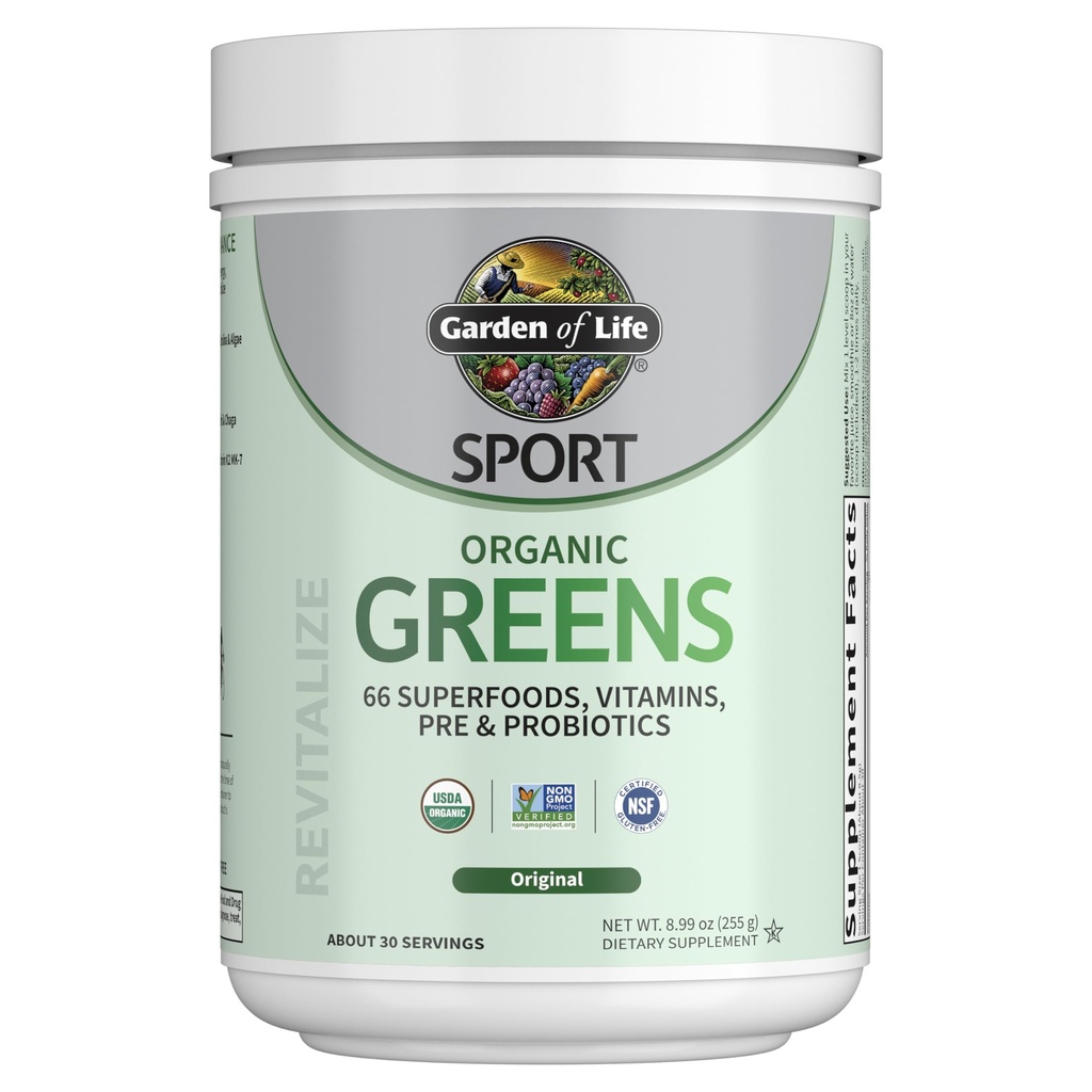 Jardin de la vie Sport Nutrition Verts et superaliments Poudre pour femmes et hommes - Non aromatisé, Mélange biologique - Spiruline, Fruits, Vitamines, Pré & Probiotiques, Champignons, Suppléments Athlétiques, 30 portions