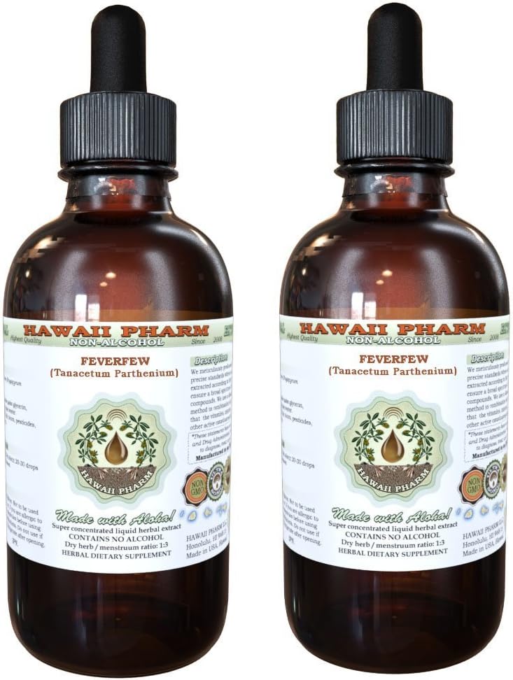 Extrait liquide sans alcool de fèves (Tanacetum parthenium) Herbe séchée Glycérite Hawaii Pharm supplément naturel à base de plantes 2x4 oz