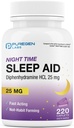 Puregen Labs Schlafhilfe-Kapseln, Diphenhydramin HCl 25mg - 220 Count | Unterstützt tieferes, restliches Schlafen, Nicht Habit-Forming | Made in USA