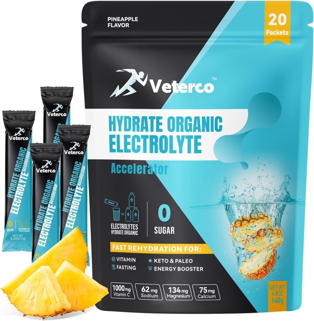 Hydration Elektrolyt-Pulver, Elektrolyt-Getränk, Hydration Ergänzung Getränke Mix, Hydration-Packets mit Vitamin & Mineral, Keto Friendly, Vegan, Non-GMO, kein Zucker, Ananas-Flamour (20 Sticks)