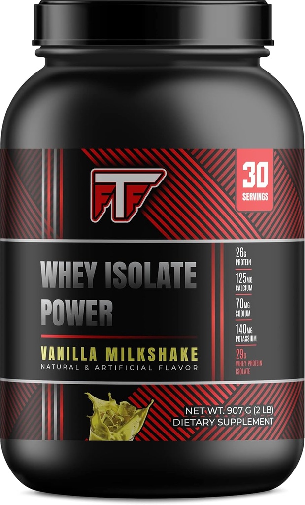 Whey Isolate Power Vanilla Milkshake, 26g von 100% Whey Protein Isolate pro Servieren, um Lean Muscle -Vanilla Milkshake, 2lb- 30 Servierungen zu bauen