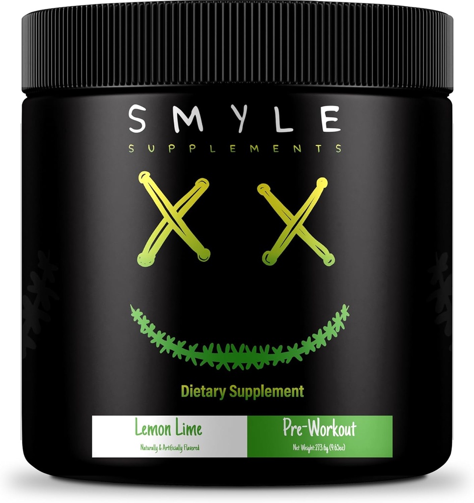 Smyle USA Pre-Workout Powder Lemon Lime - Pre Workout Energy mit 400mg Alpha GPC + 167mg Caffeine und 1667mg Beta-Alanine Performance Blend | 30 Servietten