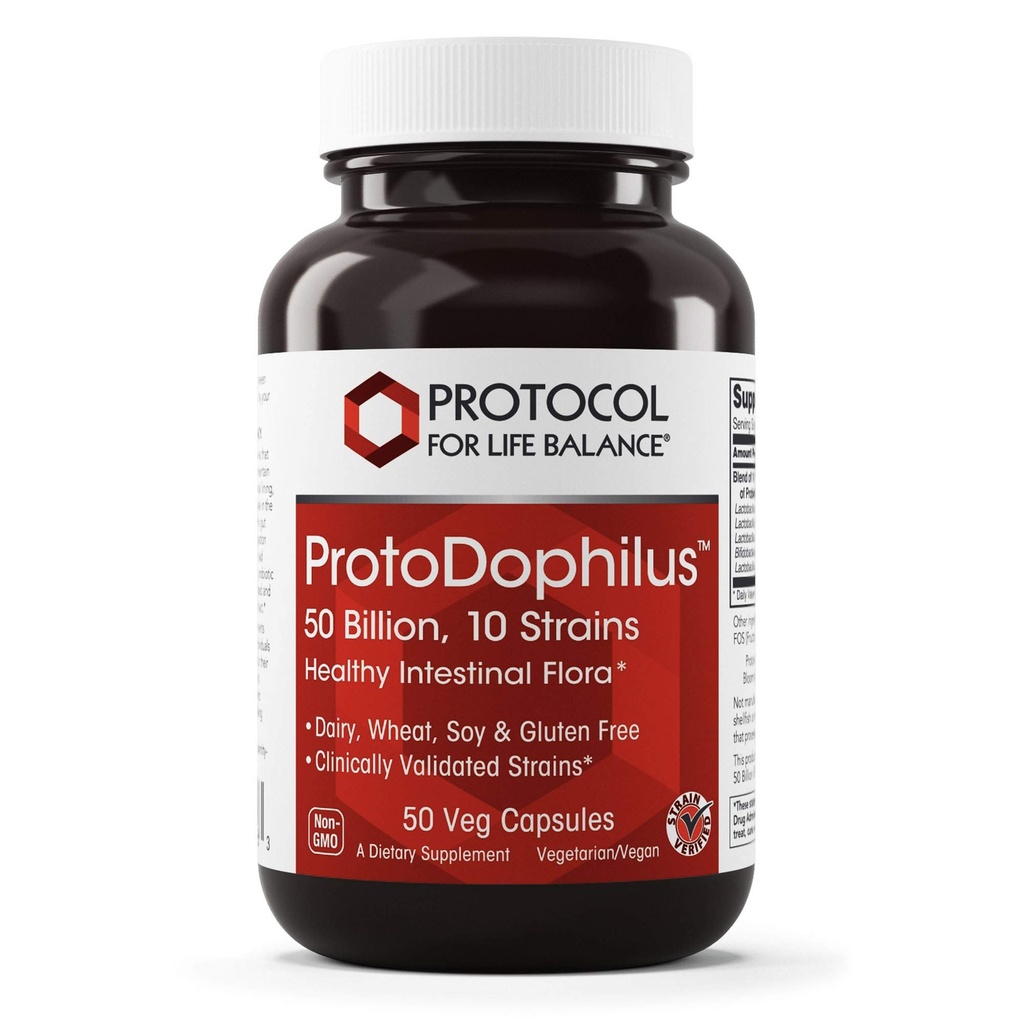 PROTOKOLL FÜR LIFE BALANCE - ProtoDophilus - 50 Billion, 10 Strains - Gesunde intestinale probiotische Flora zur Unterstützung Verdauungsfunktion und Immungesundheit - 50 Veg Capsules